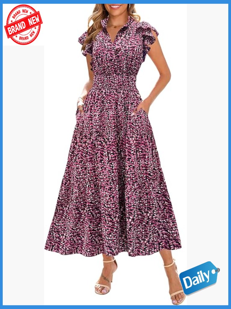 Ruffle Cap Sleeve Maxi Dress With Pockets